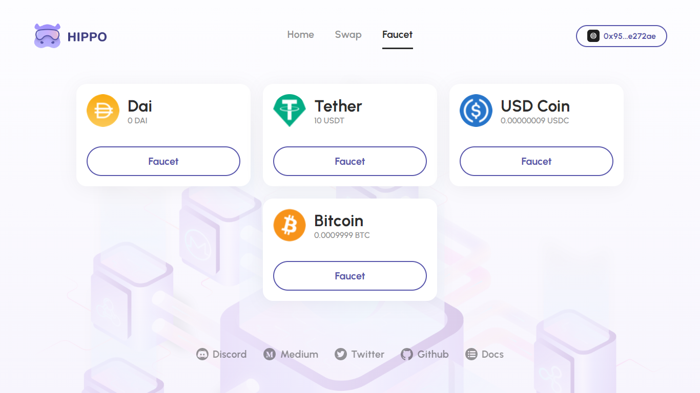 Các mục token/coin faucet sẽ hiện ra sau khi người dùng kết nối ví thành công