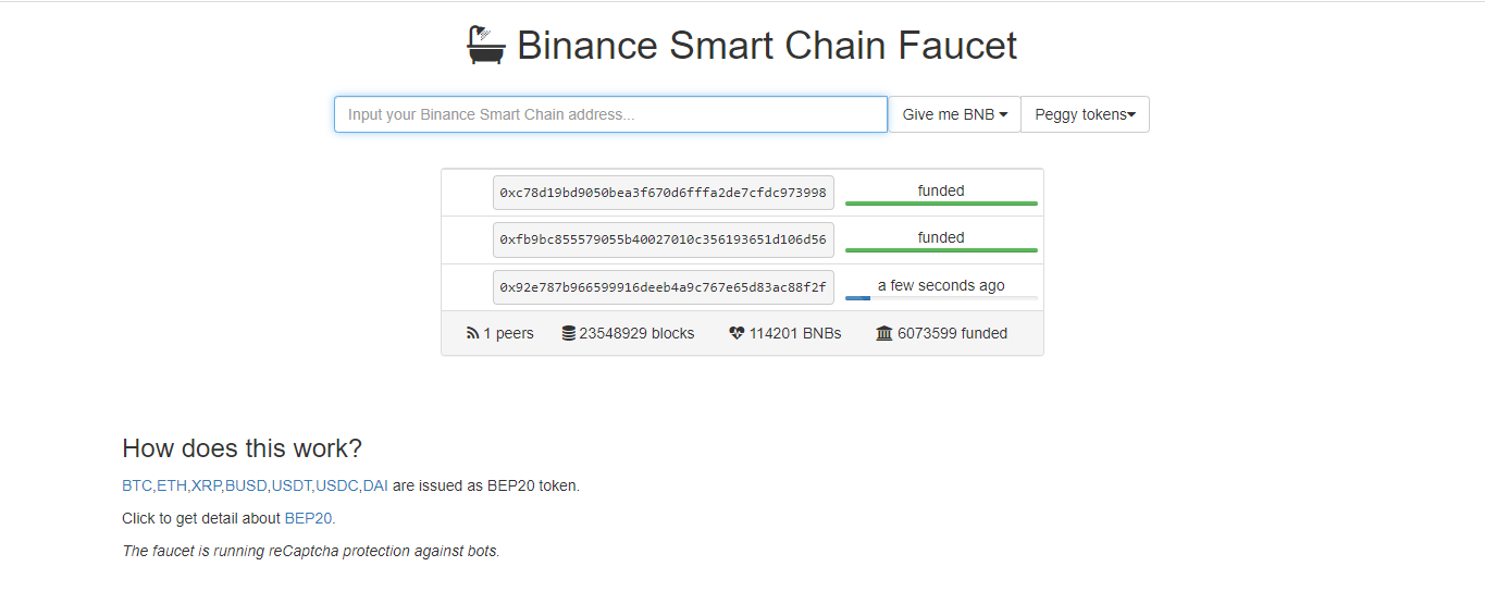 Binance Smart Chain Faucet